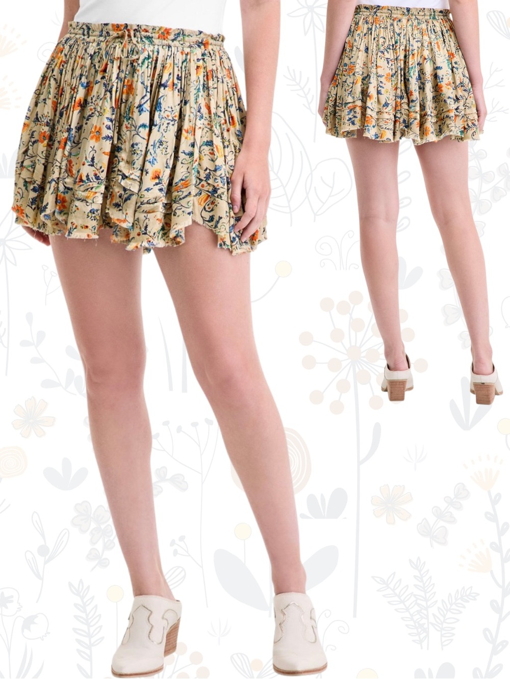 Women FREE PEOPLE FP One Third Charm  Boho cottagecore Printed Mini Skirt Xsmall